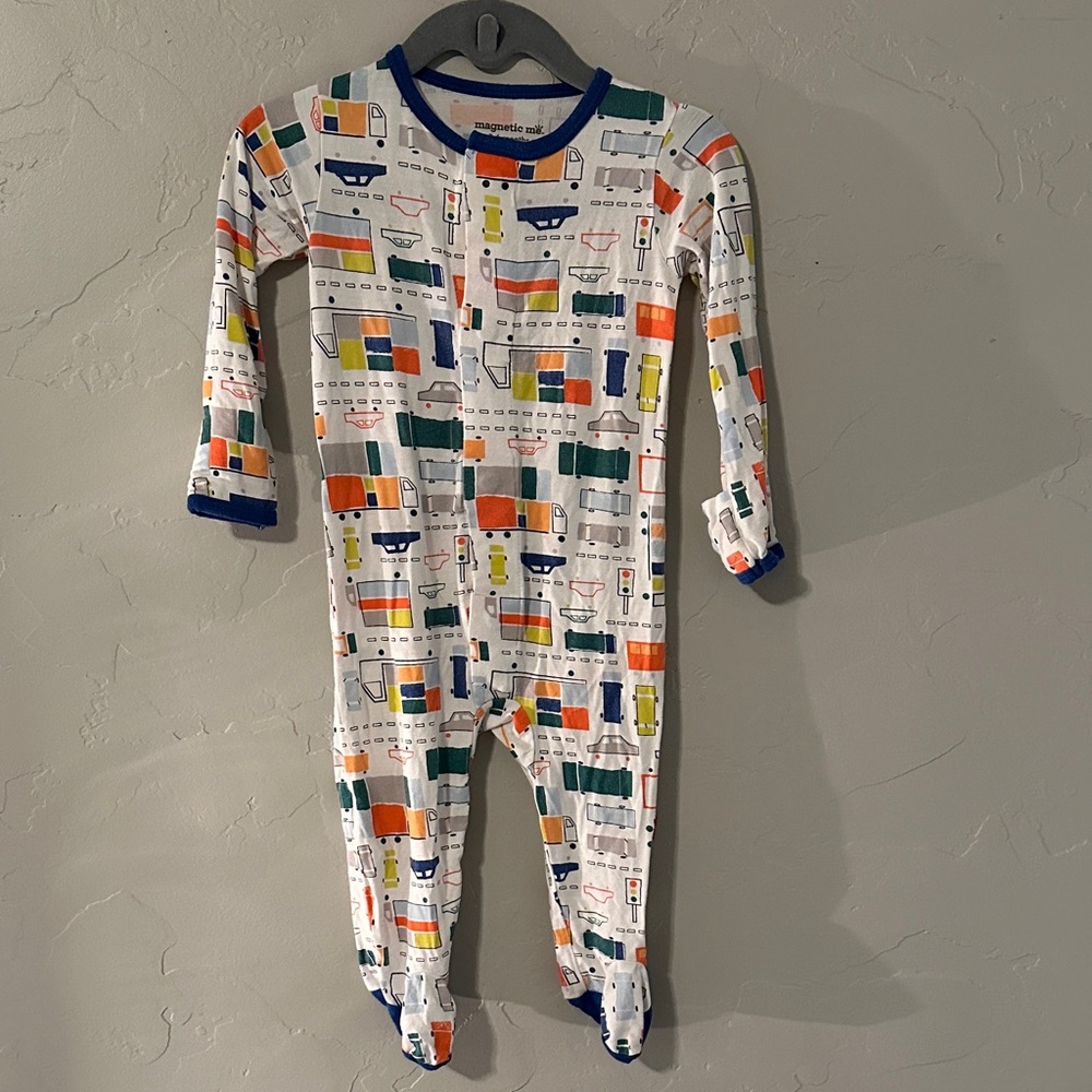 Magnetic Me White Footie with Blue, Orange, Green, Yellow, and Navy Trim